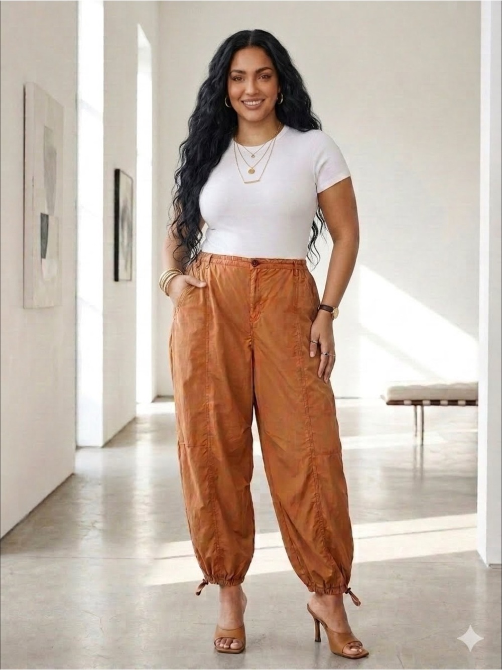 Anthropologie Pilcro Rust Orange Tactical Utility Pants Balloon Cargo Joggers 3X